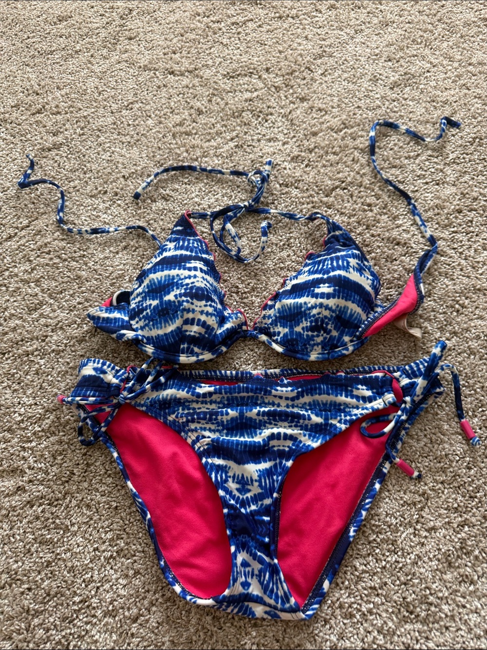 Arizona Jean Company Blue Tie-Dye Bikini with Hot Pink Lining